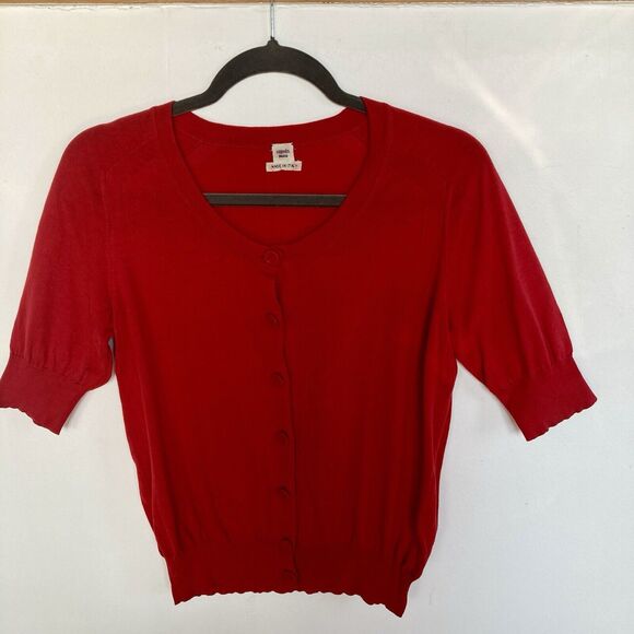 HERMES Silk Blend Fine Knit Short Sleeved Red Cardigan Size FR 40/ US 8 - Picture 6 of 12